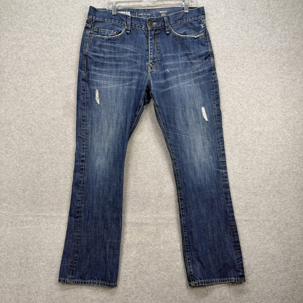 Express Jeans Mens 36x34 Blue Denim Pants Rocco Slim Fit Low Rise Boot Cut Y2K
